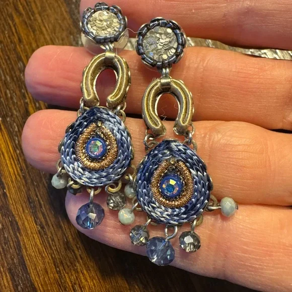 Ayalabar Bluish-purple crystal and Gold tone Beaded Earrings - Picture 1 of 5